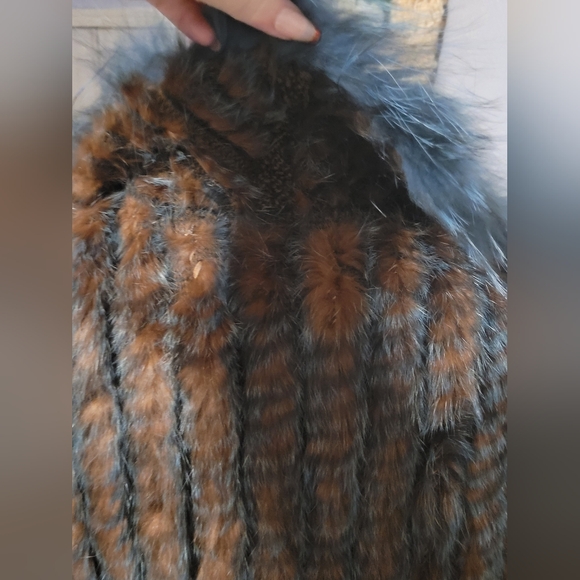 Vintage Dana Stein Collared Blue Brown Rabbit Racoon Fur Vest Coat Size XL - Picture 9 of 15
